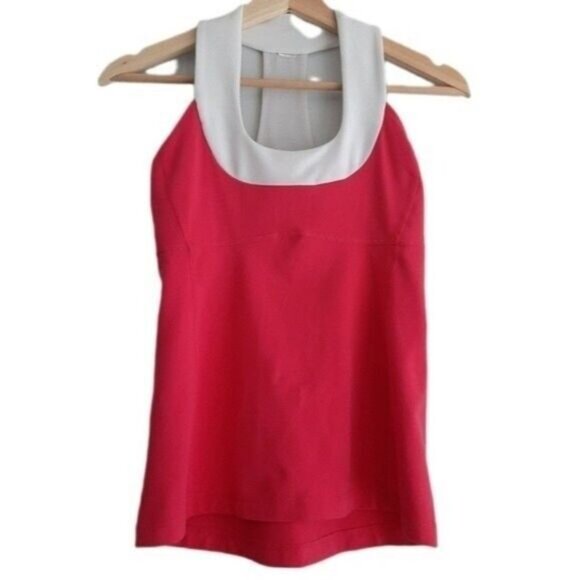 LULULEMON Scoop Neck Mesh T Back Tank Top Pink & White Sz 6 - Picture 1 of 7